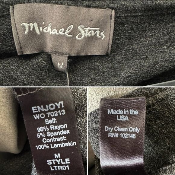 NWT Michael Stars zip up lambskin leather mix charcoal fit and flare dress M - Picture 12 of 13